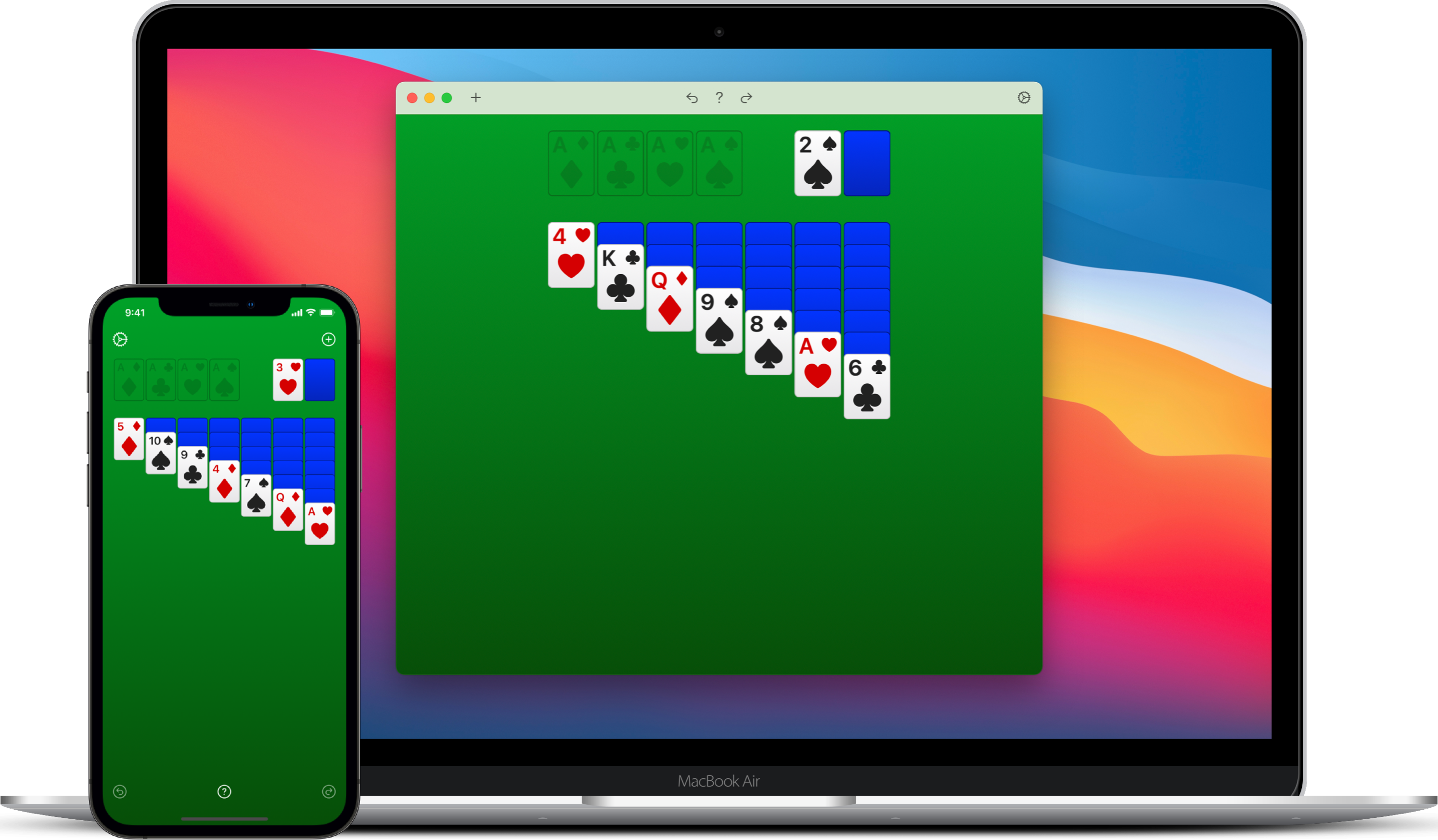 Solitaire open on iPhone and Macbook